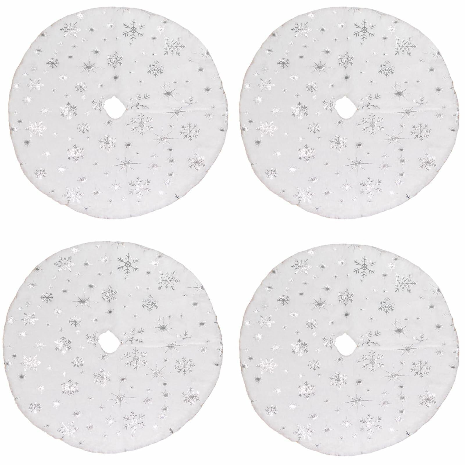 4-Pack Mini Christmas Tree Skirts 15" White Xmas Holiday Decor