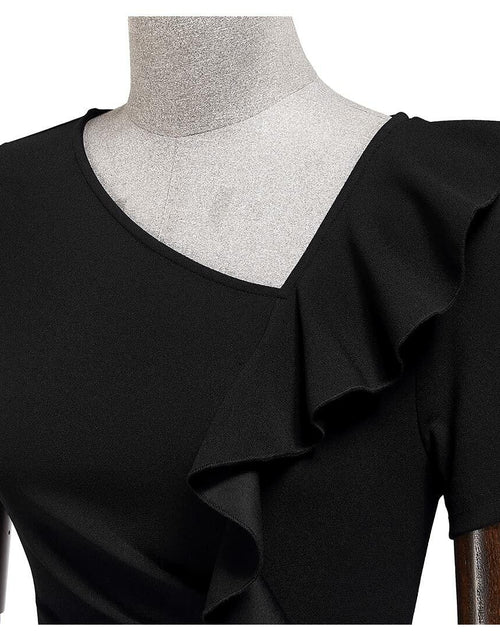 Load image into Gallery viewer, AISIZE Women's Vintage V-Neck Ruffle Slit Bodycon Dress Black Size L
