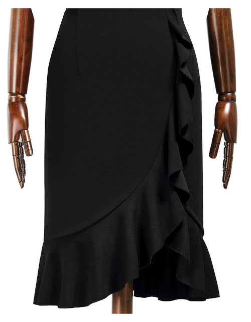 Load image into Gallery viewer, AISIZE Women's Vintage V-Neck Ruffle Slit Bodycon Dress Black Size L
