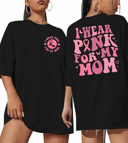 FASHGL I Wear Pink for My Mom T-Shirt Women Breast Cancer Awareness Light Pink S