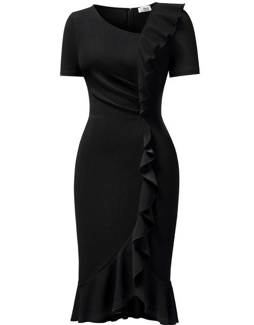 Load image into Gallery viewer, AISIZE Women's Vintage V-Neck Ruffle Slit Bodycon Dress Black Size L
