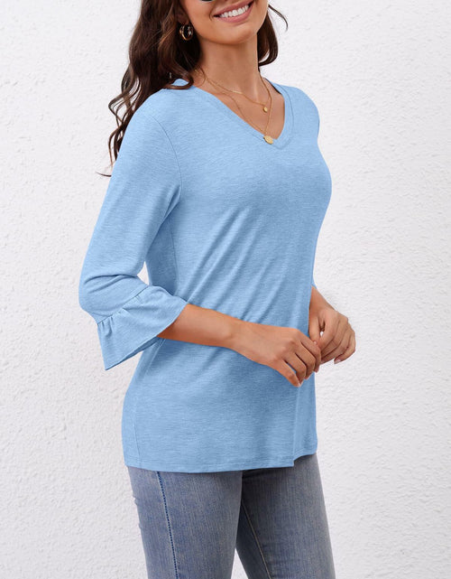 Load image into Gallery viewer, Syellowafter Womens Coral V Neck 3/4 Sleeve Casual Loose Fit Top Size M
