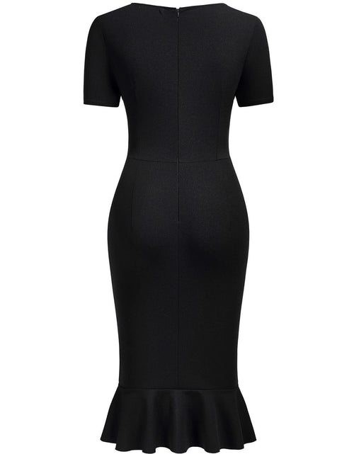 Load image into Gallery viewer, AISIZE Women's Vintage V-Neck Ruffle Slit Bodycon Dress Black Size L
