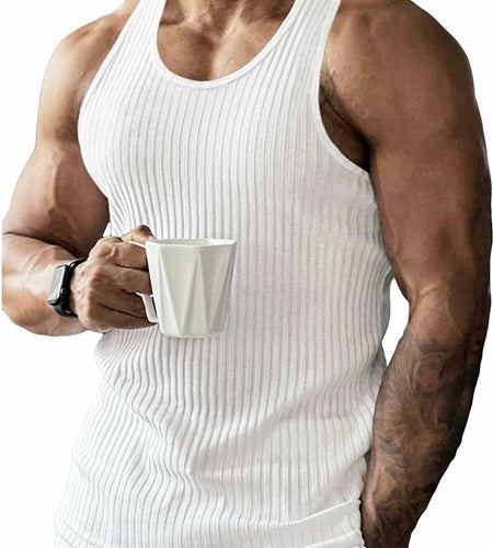 COZYEASE Men's Rib Knit Sleeveless Tank Top Green Small Casual Bodycon