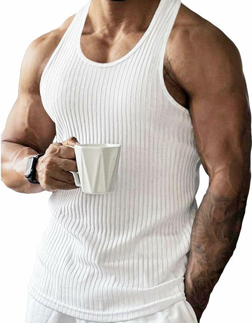 Load image into Gallery viewer, COZYEASE Men's Rib Knit Sleeveless Tank Top Green Small Casual Bodycon
