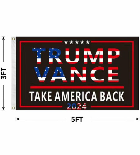 Trump Vance 2024 Flag 3x5 FT Black Banner Brass Grommets Indoor Outdoor