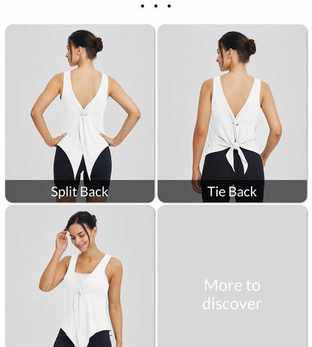 baleaf Women's White Sleeveless Loose Fit Yoga Tank Top Athletic L
