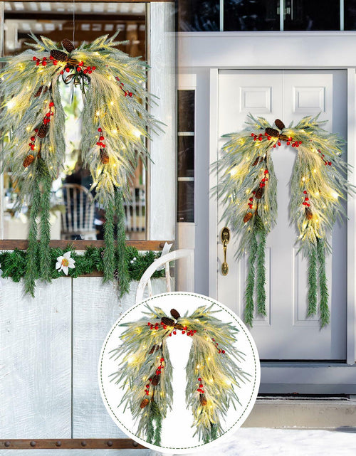 Load image into Gallery viewer, Chuangdi 36" Prelit Christmas Mailbox Swag Wreath with Pine Cones &amp; Red Berries
