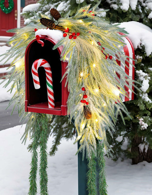 Load image into Gallery viewer, Chuangdi 36" Prelit Christmas Mailbox Swag Wreath with Pine Cones &amp; Red Berries
