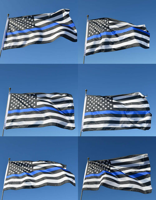 Load image into Gallery viewer, Eugenys Thin Blue Line American Flag 3x5 Ft Black White Blue Durable Grommets
