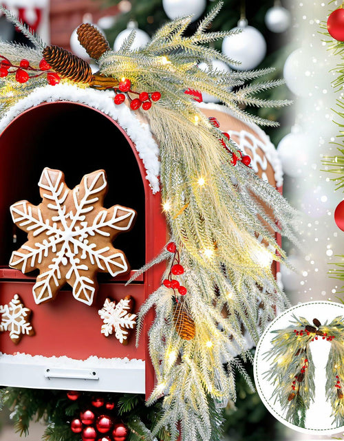 Load image into Gallery viewer, Chuangdi 36" Prelit Christmas Mailbox Swag Wreath with Pine Cones &amp; Red Berries

