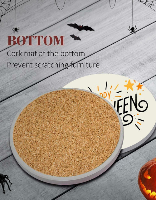 Load image into Gallery viewer, Bribay Halloween Pumpkin Cat Coasters Set of 6 Ceramic Stone Mat Cork Base

