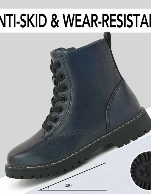 Load image into Gallery viewer, firelli Kids Ankle Boots Navy Side Zipper Lace Up Combat Boots Size 1 US
