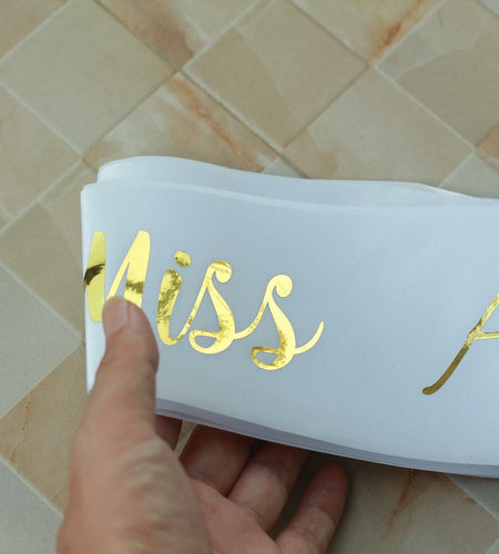 Vrogadso Miss Americana White Satin Sash Gold Glitter Letters