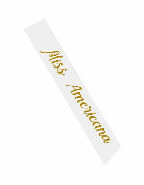 Load image into Gallery viewer, Vrogadso Miss Americana White Satin Sash Gold Glitter Letters
