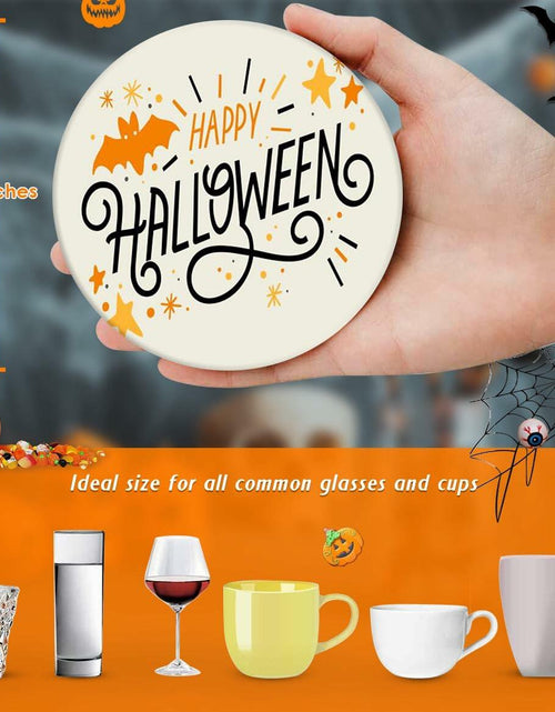 Load image into Gallery viewer, Bribay Halloween Pumpkin Cat Coasters Set of 6 Ceramic Stone Mat Cork Base
