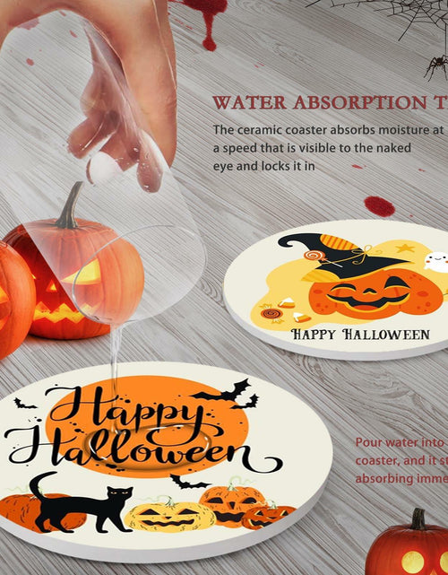Load image into Gallery viewer, Bribay Halloween Pumpkin Cat Coasters Set of 6 Ceramic Stone Mat Cork Base
