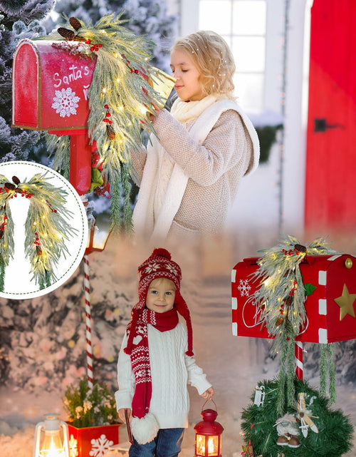 Load image into Gallery viewer, Chuangdi 36" Prelit Christmas Mailbox Swag Wreath with Pine Cones &amp; Red Berries

