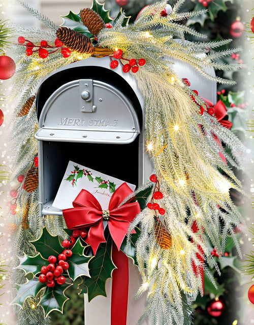 Load image into Gallery viewer, Chuangdi 36" Prelit Christmas Mailbox Swag Wreath with Pine Cones &amp; Red Berries
