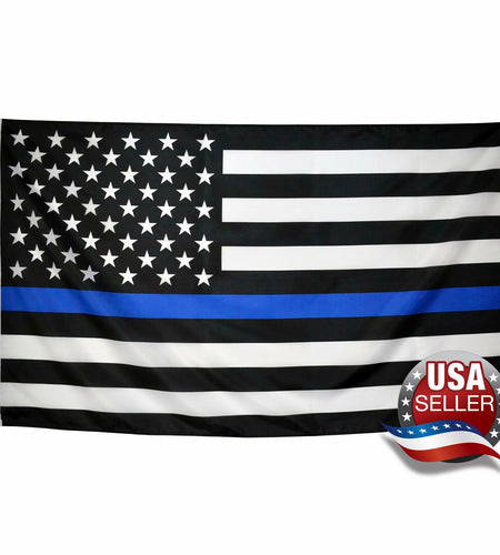 Eugenys Thin Blue Line American Flag 3x5 Ft Black White Blue Durable Grommets