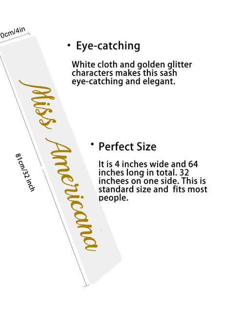 Load image into Gallery viewer, Vrogadso Miss Americana White Satin Sash Gold Glitter Letters
