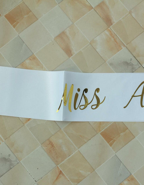Load image into Gallery viewer, Vrogadso Miss Americana White Satin Sash Gold Glitter Letters
