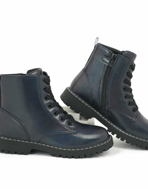 Load image into Gallery viewer, firelli Kids Ankle Boots Navy Size 13 US Side Zipper Lace Up Combat Boots
