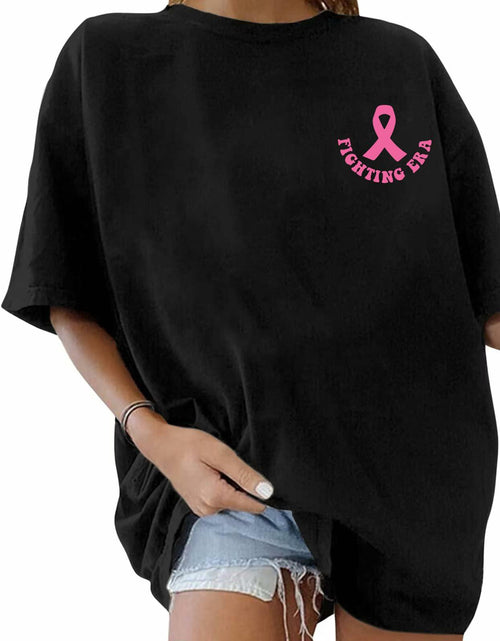 Load image into Gallery viewer, Pingyongchang Breast Cancer Awareness Oversize T-Shirt Women Black L Graphic Top
