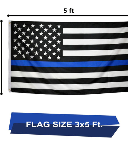 Eugenys Thin Blue Line American Flag 3x5 Ft Black White Blue Durable Grommets