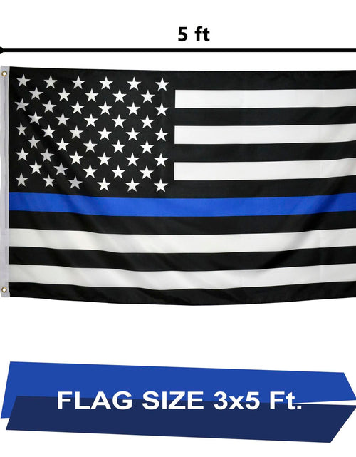 Load image into Gallery viewer, Eugenys Thin Blue Line American Flag 3x5 Ft Black White Blue Durable Grommets

