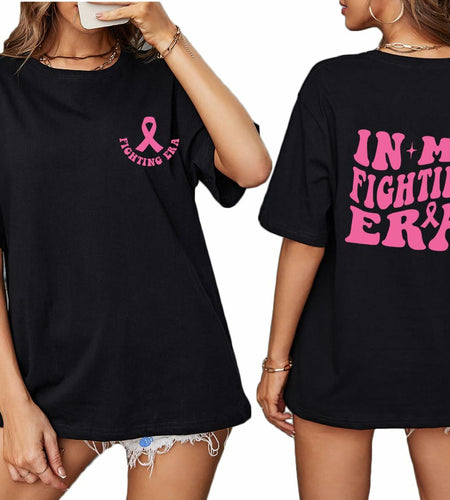 Pingyongchang Breast Cancer Awareness Oversize T-Shirt Women Black L Graphic Top