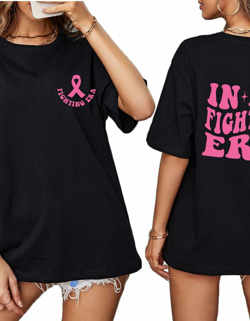 Load image into Gallery viewer, Pingyongchang Breast Cancer Awareness Oversize T-Shirt Women Black L Graphic Top
