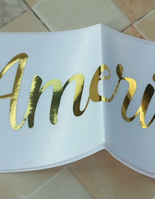 Load image into Gallery viewer, Vrogadso Miss Americana White Satin Sash Gold Glitter Letters
