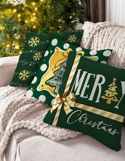 Load image into Gallery viewer, Fahrendom 4-Pack 16x16 Red Green Xmas Tree Snowflake Outdoor Pillow Covers
