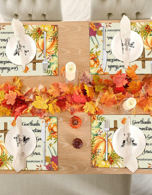 Load image into Gallery viewer, Vintage Thanksgiving Placemats Linen Pumpkin Leaves 12x18in 4PCS
