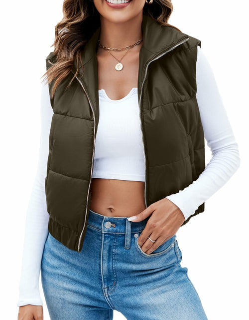 Load image into Gallery viewer, Fisoew Womens Faux Leather Puffer Vest Sleeveless Zip Up Black - Size S
