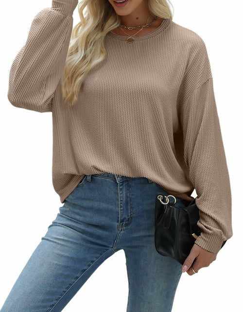 Load image into Gallery viewer, Nfsion Womens Ribbed Long Sleeve Crewneck Soft Top Khaki Size S
