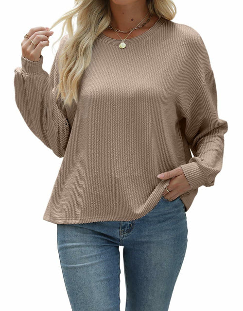 Load image into Gallery viewer, Nfsion Womens Ribbed Long Sleeve Crewneck Soft Top Khaki Size S
