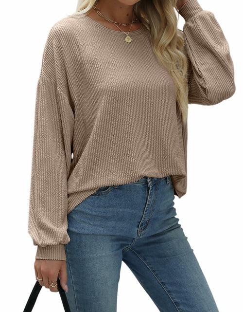 Load image into Gallery viewer, Nfsion Womens Ribbed Long Sleeve Crewneck Soft Top Khaki Size S
