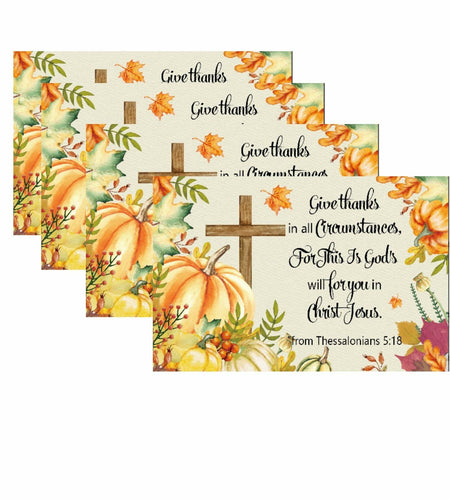 Vintage Thanksgiving Placemats Linen Pumpkin Leaves 12x18in 4PCS