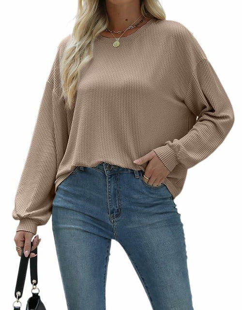 Load image into Gallery viewer, Nfsion Womens Ribbed Long Sleeve Crewneck Soft Top Khaki Size S
