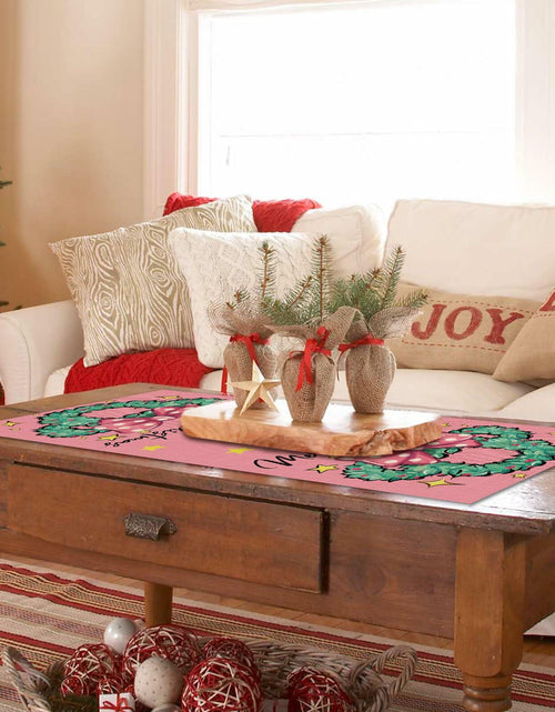 Load image into Gallery viewer, Seliem Christmas Wreath Table Runner Colorful Burlap 13x36 Inch Xmas Decor
