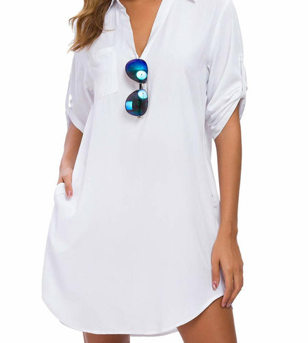 MANAIXUAN Women's Oversized Button Down Shirt Dress Casual 3/4 Sleeve XXL