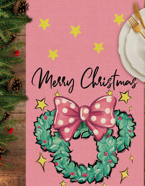 Load image into Gallery viewer, Seliem Christmas Wreath Table Runner Colorful Burlap 13x36 Inch Xmas Decor
