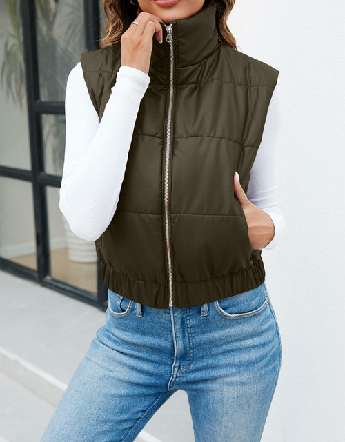 Load image into Gallery viewer, Fisoew Womens Faux Leather Puffer Vest Sleeveless Zip Up Black - Size S
