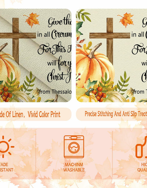 Load image into Gallery viewer, Vintage Thanksgiving Placemats Linen Pumpkin Leaves 12x18in 4PCS
