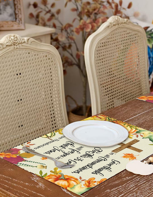 Load image into Gallery viewer, Vintage Thanksgiving Placemats Linen Pumpkin Leaves 12x18in 4PCS
