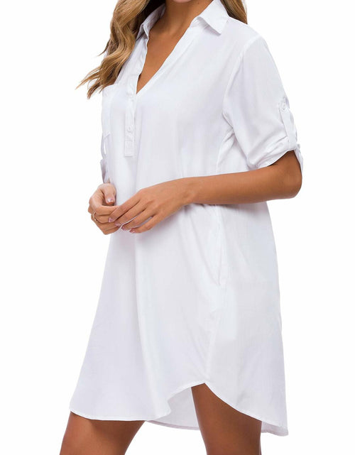Load image into Gallery viewer, MANAIXUAN Women's Oversized Button Down Shirt Dress Casual 3/4 Sleeve XXL
