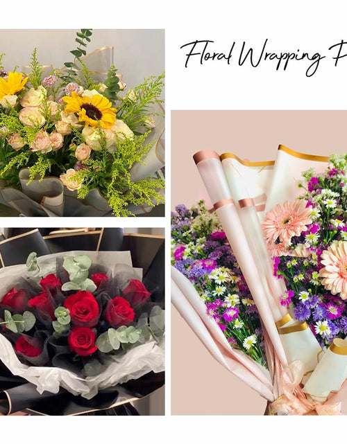 Load image into Gallery viewer, LOTMER 30 Sheets Flower Wrapping Paper, 3 Colors with 3 Ribbons &amp; 30 Cards
