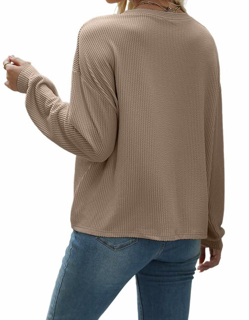Load image into Gallery viewer, Nfsion Womens Ribbed Long Sleeve Crewneck Soft Top Khaki Size S
